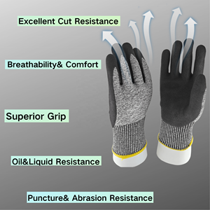 Guantes Resistentes a Pinchazos y Cortes, Tallas S/M/L/XL/2XL, Recubiertos de Nitrilo, Nivel de Protección A6 para Uso Automotriz, Gris Moteado, Resistentes a la Abrasión - Product Image 5
