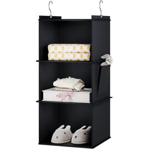 Organisateur de placard suspendu à 3 étagères, noir, en tissu non tissé, pour rangement derrière la porte, fixation murale, pour organiser les vêtements - Product Image 1
