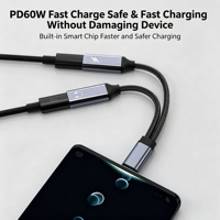 Adaptor Audio dan Charger 2-in-1 USB C ke 3.5mm dengan Pengisian Cepat PD dan Output DC untuk Laptop & LED, Dapat Dikustomisasi LOGO