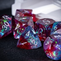 Ensemble de 7 dés polyédriques personnalisables avec logo, pour RPG, Dungeons and Dragons, à coins coupés, brillants, en papier et résine, effet bonbon