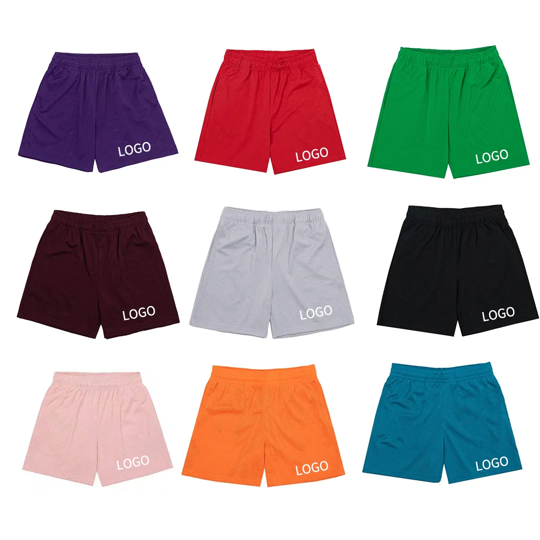 Shorts de poliéster para corrida esportiva de verão, shorts lisos personalizados para homens de basquete e academia, malha em branco