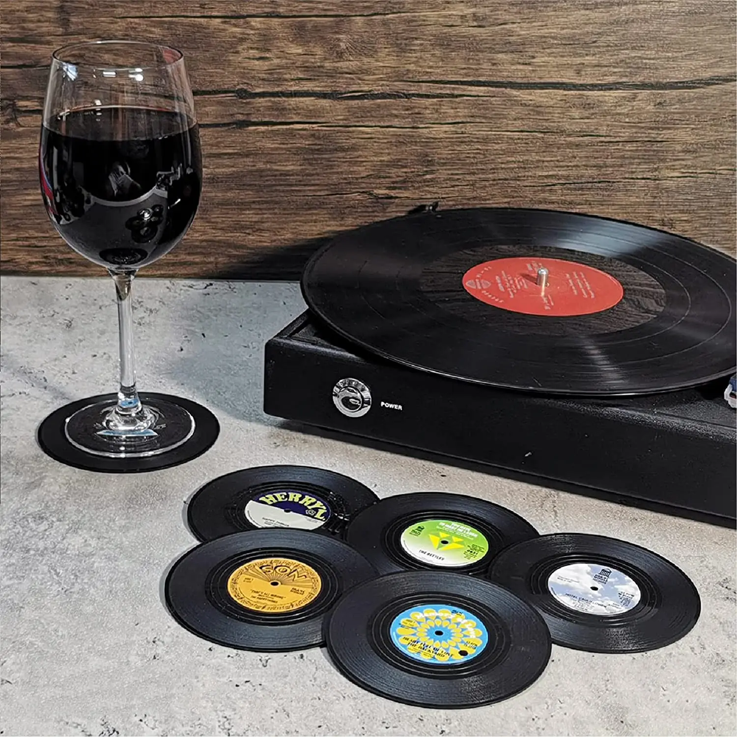 Music Coasters With Vinyl Record Payer Holder for Cups