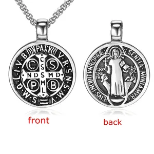 Gioielli religiosi cattolici stile europeo in acciaio inossidabile san benedetto esorcista medaglia croce cattolica collane con ciondolo
