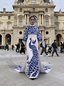 Jupe <span class=keywords><strong>Haute</strong></span> <span class=keywords><strong>Couture</strong></span>, Motifs de découpes en papier du patrimoine culturel immatériel chinois, Motifs de porcelaine bleue et blanche, Fée du Nouvel An TV - Product Image 4