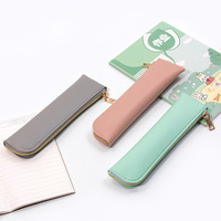 Vente en gros d'étui à stylo en cuir PU couleur macaron LOGO personnalisé coréen rétro grande capacité trousse à crayons pour les étudiants