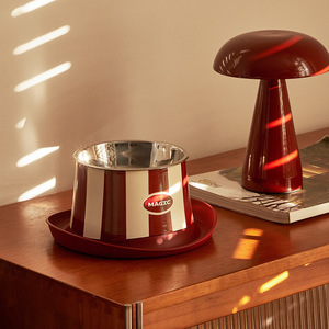 Gamelle Magique pour Chat Rayée Orange et Blanche avec Support Élevé pour le Cou Anti-Renversement - Product Image 3