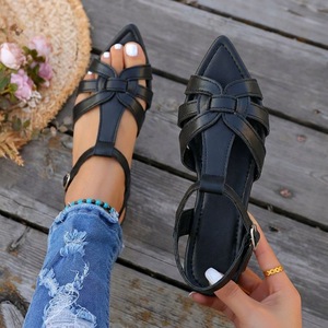 Sandalias Casuales Planas con Punta Abierta, Diseño de Tira en T con Nudo, Hebilla Ajustable en la Correa del Tobillo, Zapatos de Verano - Product Image 3