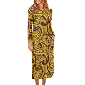 Kos Island Botanical Polynesian Style Long-sleeved Dress Loose and Breathable Outdoor Everyday Shopping Clothing Print on Demand