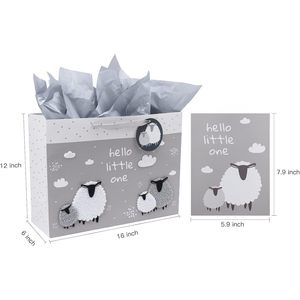 Hello Little One Gift <b>Bag</b> With Card And Tissue Paper Grey Sheep Baby Shower 16 Inch Extra Large - Product Image 6