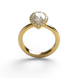 Anillo de compromiso solitario de diamante cultivado en laboratorio con corte de pera chapado en oro de 18K y 14K, con micro pavé de halo de diamantes redondos, banda de anillo clásica para mujer - Product Image 2