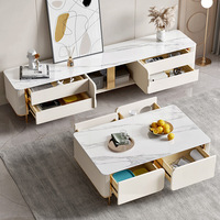 Meuble TV et table basse en bois et marbre de luxe de style moderne avec rangement mobilier d'intérieur de salon dernier modèle 2025