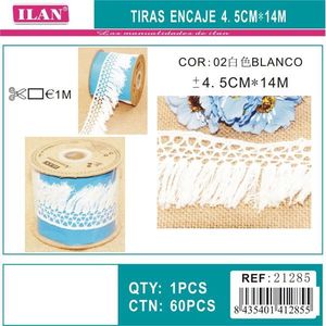 Strisce di pizzo Ilan 4,5 cm x 14 m, bordo con frange bianche per decorazioni artigianali - Product Image 2