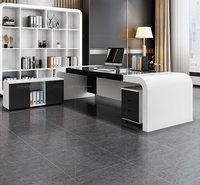 LBZ02 Mobilier de Bureau Table de Bureau Directionnelle en MDF, Bureau Exécutif Moderne en Bois en Forme de L