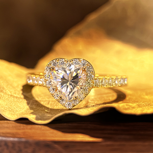 FOXI 1カラット ハート型 モアッサナイト ダイヤモンドリング 18Kゴールドプレート ヘイロー婚約指輪 925スターリングシルバー モアッサナイト 結婚指輪 - Product Image 2