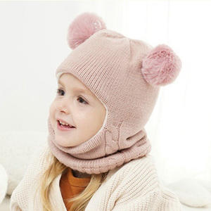 Bonnets d'hiver en tricot avec pompon pour enfants et bébés, écharpe pour le cou et <span class=keywords><strong>masque</strong></span> pour le visage - Product Image 4