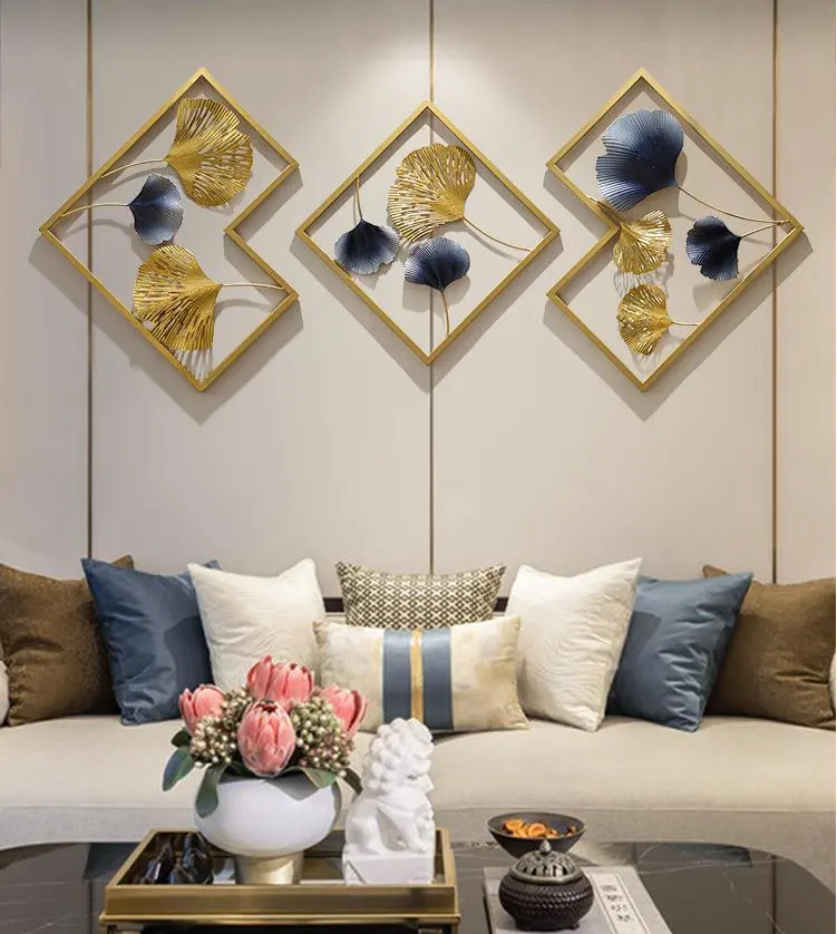 Gold Wall Decorations For Display Lobby House Bedroom And Living Room Frame Art Hanging Flower Ginkgo Leaf Metal Home Wall Decor