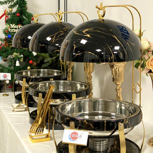Set Peralatan Pemanas Makanan Prasmanan Chafing Dish Mewah 8L Warna Hitam Emas untuk Katering, Restoran, dan Perlengkapan Chef - Product Image 1