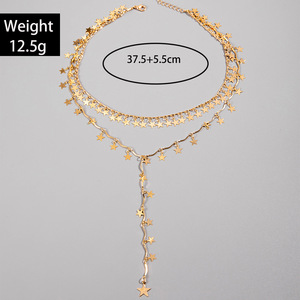 YG-136 mode perhiasan leher emas untuk wanita Multi ganda 2 lapis tembaga metalik dapat disesuaikan bintang panjang rumbai jimat kalung - Product Image 2