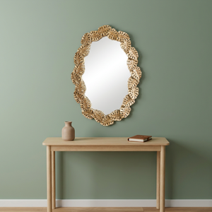 Oval Wall <b>Mirror</b> With Monstera Leaf Frame Bohemian Decorative Handmade Design For Bedroom Living Room - Product Image 6