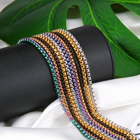 Kalung Rolo Roller Perak untuk Pria & Wanita, Rantai Dompet Baja Anti Karat, Rantai Mutiara Kotak, Rantai Rolo untuk Pria