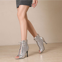 Chaussures de danse latine argentées et dorées pour femmes, salsa, tango, danse de salon, talon très haut, semelle extérieure en feutre de laine, confortables et respirantes