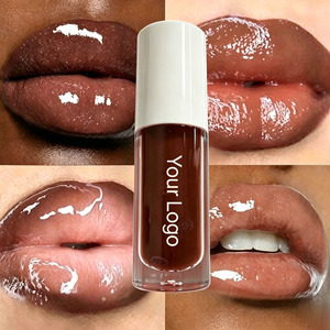 Aceite labial nude marrón de marca privada, brillo labial chocolate con brocha grande, brillo labial de lujo espeso, venta al por mayor, MOQ bajo - Product Image 1
