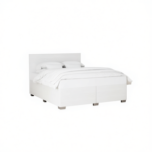 Cadre de lit en bois blanc, design minimaliste, taille Queen, tête de lit avec rangement, meubles de chambre à coucher - Product Image 1