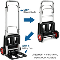 Chariot à main pliable en aluminium, capacité de charge 80 kg, roues en caoutchouc massif de 6 pouces, chariot à main portable OEM pour le déplacement de plantes en pot et de marchandises