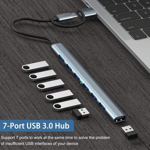 ฮับ USB 3.0 Type-C อลูมิเนียม 7 in 2 ตัวแปลงขยายพอร์ต USB สำหรับ MacBook <span class=keywords><strong>Mac</strong></span> Pro Mini <span class=keywords><strong>iMac</strong></span> PS4 PS5 Surface Pro แฟลชไดรฟ์ - Product Image 2