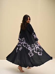Vestido largo hasta el suelo Leduo personalizado con estampado de gloria de la mañana en color negro para verano, estilo holgado, Abaya para musulmanas. - Product Image 2