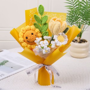 Handmade Knitted Sunflower Knitted <b>Flower</b> Bouquet Gift Handmade Crochet <b>Artificial</b> <b>Flower</b> - Product Image 3