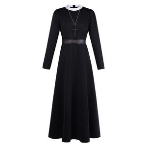 Costume de nonne The Conjuring 2, uniforme de cosplay, robe noire à manches longues avec collier et ceinture en croix pour jeu de rôle d'Halloween - Product Image 1