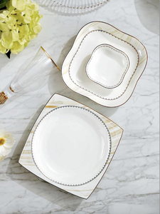 Luxury 50-Piece Eco-Friendly Bone China <b>Dinnerware</b> Set Elegant Green Gold European Style Tableware for Home Wedding Party Gifts - Product Image 5