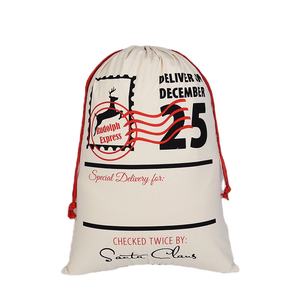 Sacs de Noël en toile de grande taille avec logo personnalisé rouge, sacs de Noël de Père Noël, sacs de shopping avec cordon de serrage - Product Image 1