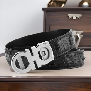 Ceinture <span class=keywords><strong>sud</strong></span>-africaine en cuir véritable pour hommes automatique pour boucle polyvalente décontractée pour affaires ou à la mode boucle en acier inoxydable noir - Product Image 1