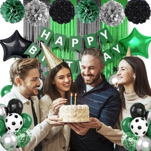 Décorations d'<span class=keywords><strong>anniversaire</strong></span> sur le thème du football, y compris des ballons de fête, une bannière <span class=keywords><strong>Joyeux</strong></span> <span class=keywords><strong>Anniversaire</strong></span>, un rideau à franges et des pompons en papier de soie - Product Image 6