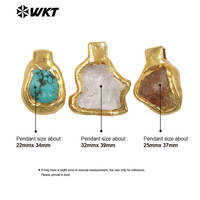 WT-P2035 Délicat Plaqué Or Quartz Naturel et Turquoise Irrégulier Chunky Pierre Pendentif pour bricolage Faire Ami Cadeau Bijoux