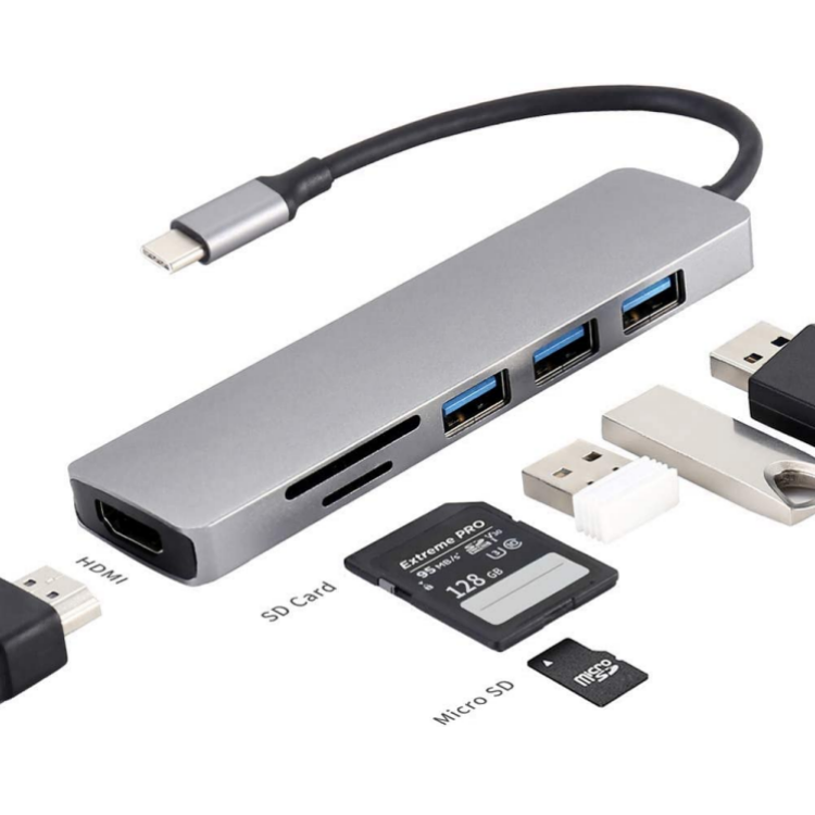Док-станция USB C 6 в 1, разветвитель с OTG адаптером, USB Type-C хаб, многопортовый адаптер с HDMI USB SD/Micro SD кардридером