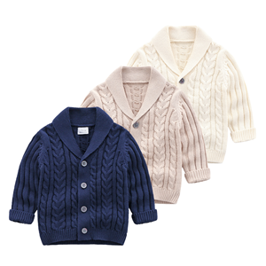 Pull cardigan en coton anti-rétrécissement à manches longues et col en V pour bébés garçons et filles, automne - Product Image 1