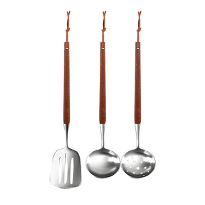 304 Stainless Steel Kitchen Utensil Set Walnut Wood Handle Soup Ladle Strainer Spatula Heavy Duty Cooking Tool Set 3 Pieces - Product Image 5