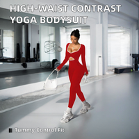Body de yoga sin costuras de cintura alta para mujer, control de abdomen, manga larga, elástico en cuatro direcciones, mono deportivo sólido para fitness al aire libre