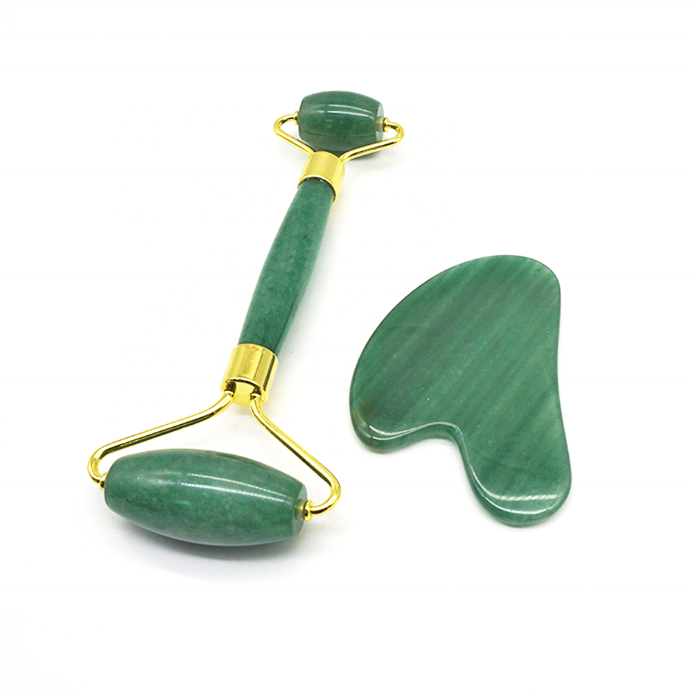 Hot product skin tigtening custom jade green guasha set face roller for selfcare