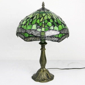 LongHuiJing for Style 12Inch Dome Flexible Living Room Bedroom Table Lamp Green Dragonfly Stained Glass Lampshade Zinc Alloy - Product Image 4