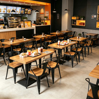 Vente flash - Ensemble de table de restaurant de style industriel - Cadre en métal - Plateau en bois - Table et chaises de café - Mobilier commercial pour bar et bistrot