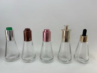 Bouteille de lotion en verre transparente mini carrée ou ronde à prix d'usine, flacon vide portable pour soins de la peau avec bouchon carré multicolore