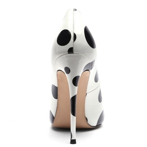 Sexy Thin High-heeled Women Pointy Toe High Heels Dress Shoes Stiletto Large Size 45 Basic Black Polka Dot Party Pumps Shoes - Product Image 4