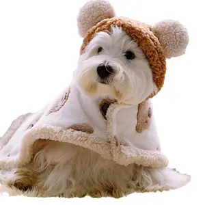 Warm Teddy Bear Cape Autumn And Winter Blanket Shawl Cloak Blanket Small Dog Pajama Clothes Dog Cape