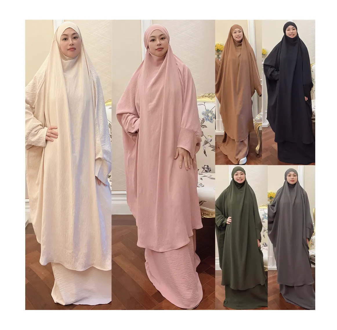 Vestito da preghiera delle donne musulmane islamiche all'ingrosso Dubai Khimar lungo Hijab Jilbab islamico Overhead Abaya allentato abaya