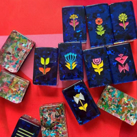 Jeu de Mahjong Américain de Luxe Moderne Abstrait Floral Pailleté avec Tuiles Bleues Confetti – Ensemble Portable pour Divertissement