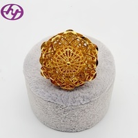 Bague en filigrane de fleurs 3D plaquée or 24 carats Hongyue - Bague de luxe de style arabe du Moyen-Orient - Bijoux de mariage pour femmes